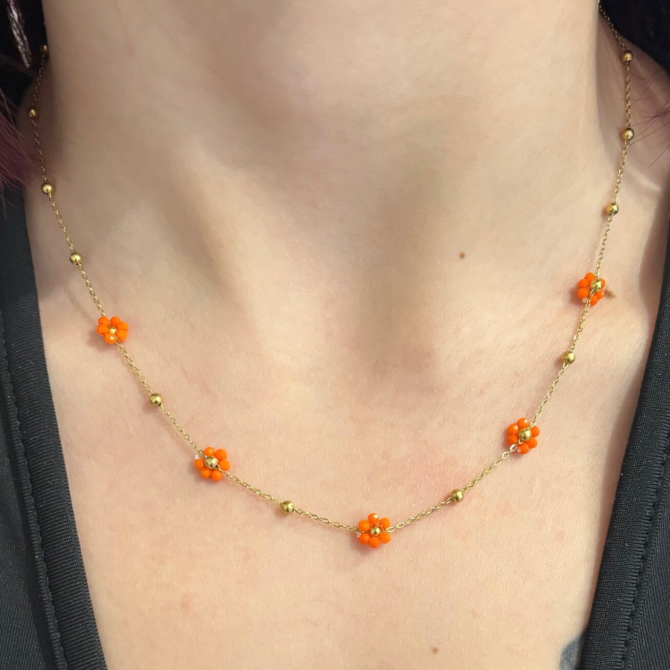 Collier Fleur orange