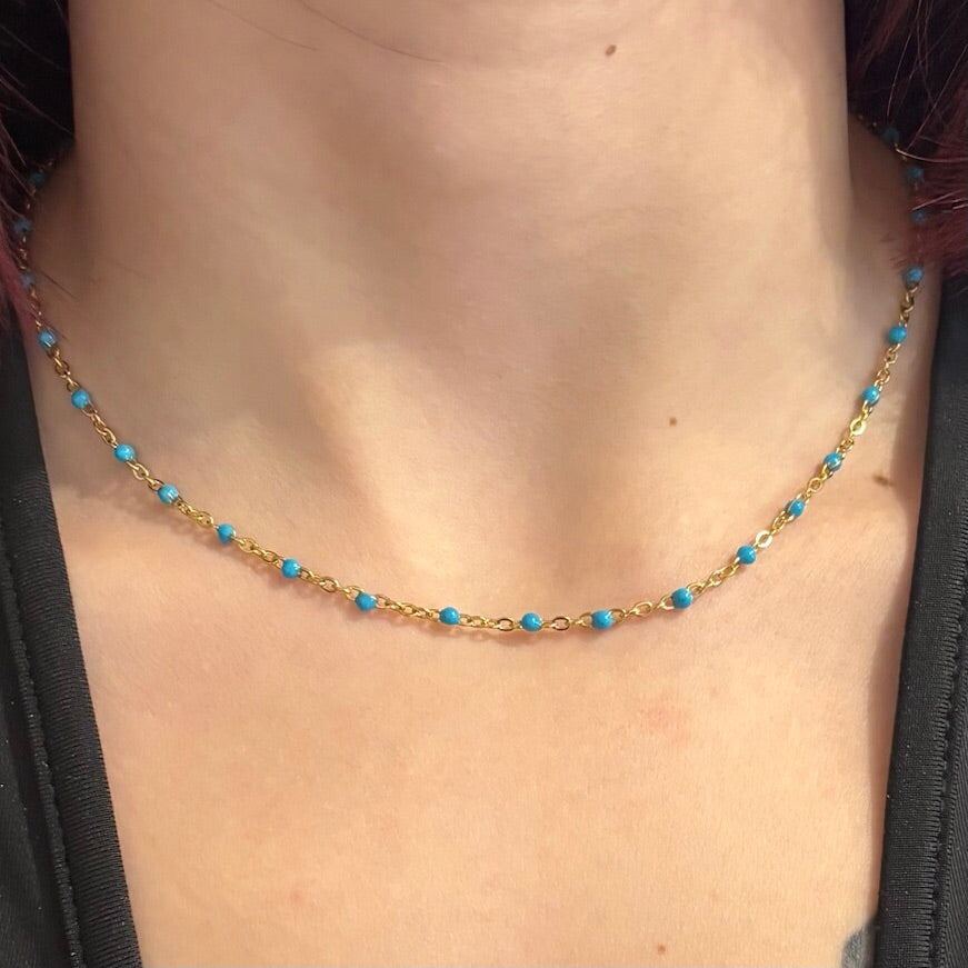 Collier Couleur doré et bleu ciel