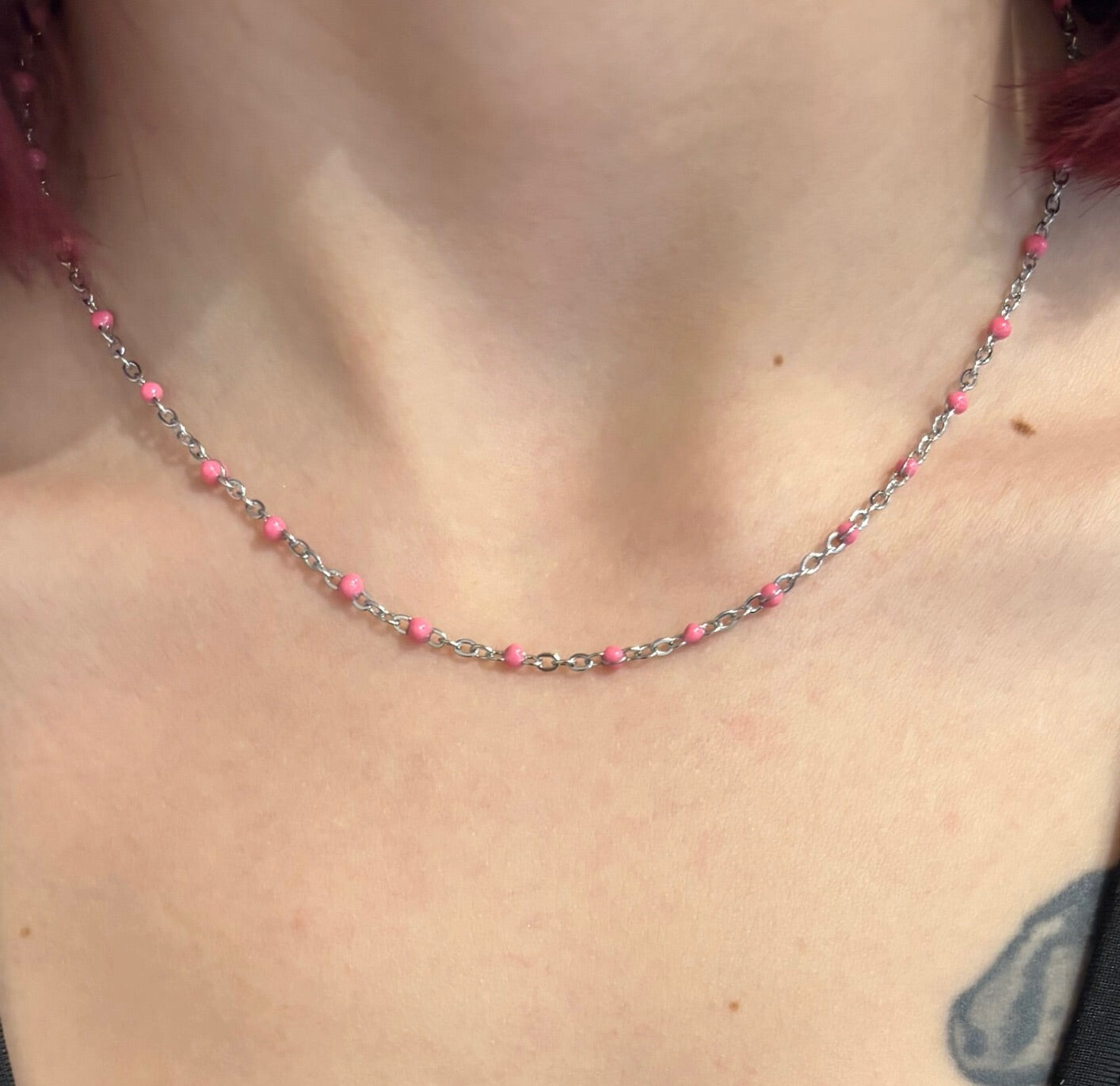 Collier Couleur arg et rose