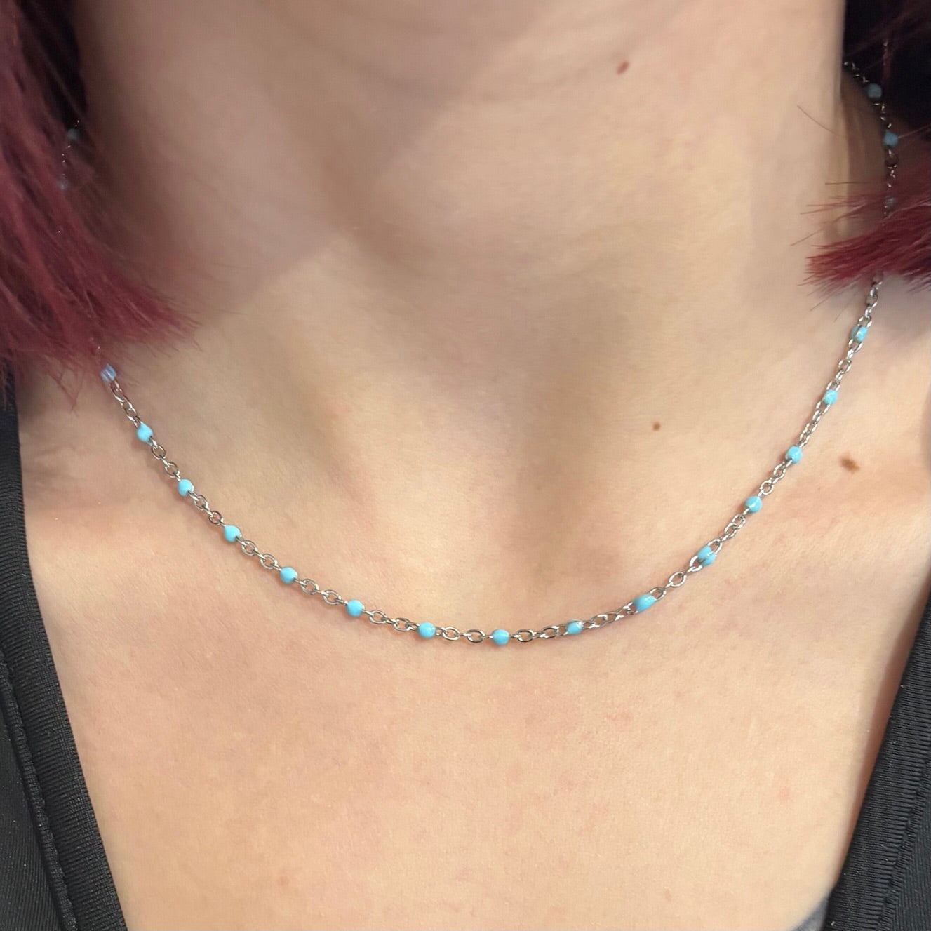 Collier Couleur arg et bleu ciel